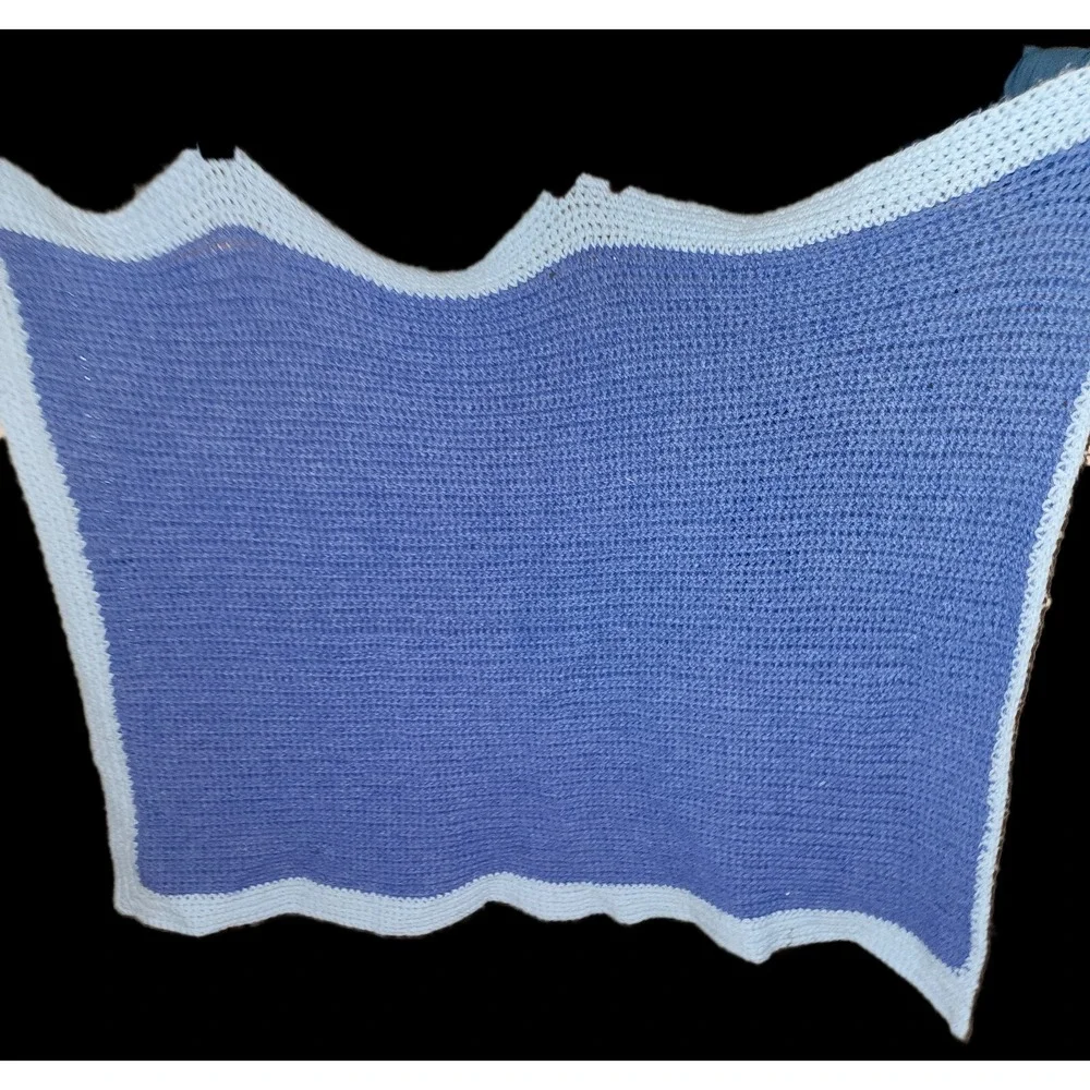Handmade Throw Dark Blue With Light Blue Edging Approximately 39x27 Baby Blanket